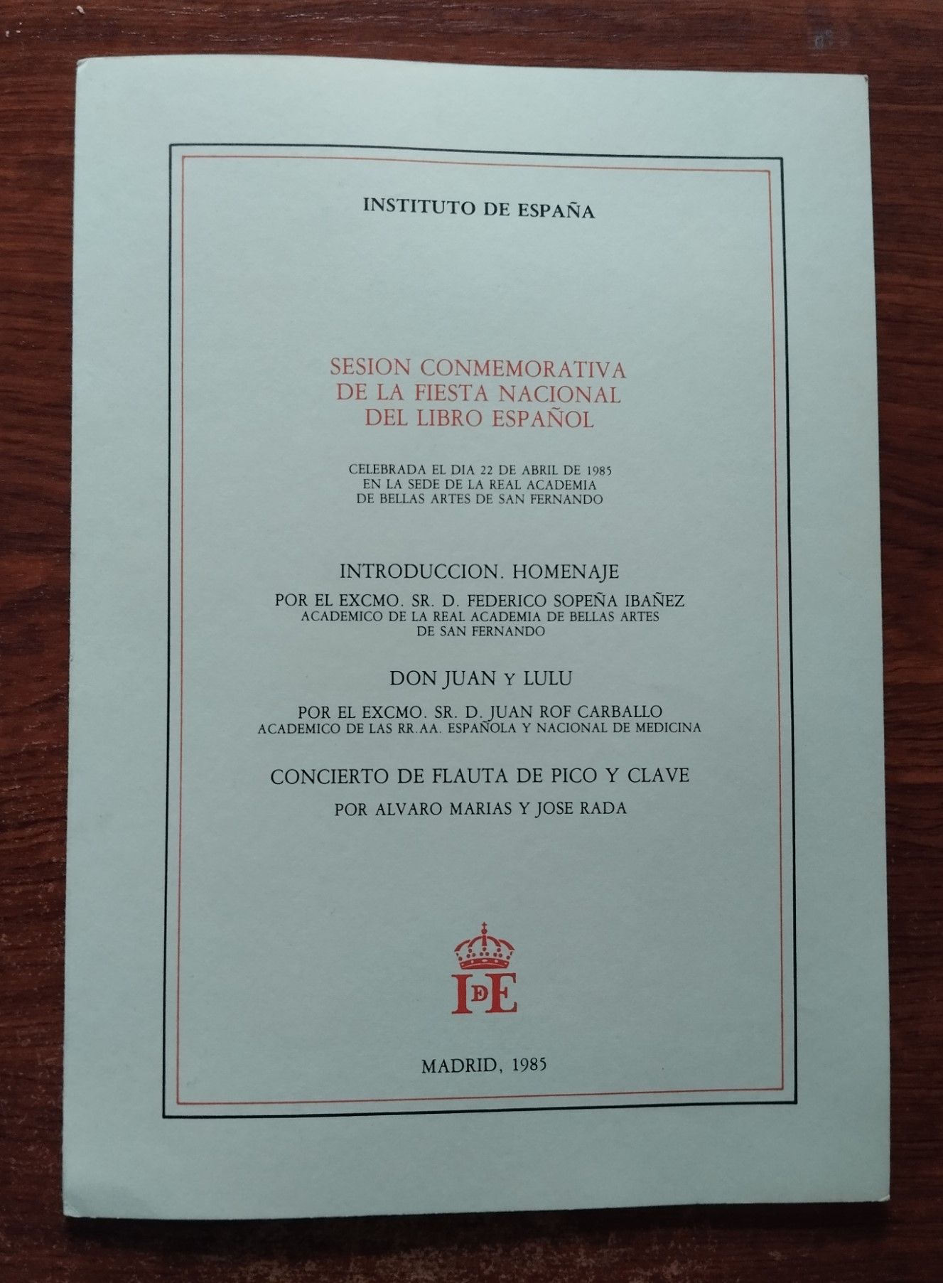 Sesión conmemorativa de la fiesta nacional del libro español, de Federico Sopeña Ibáñez y Juan Rof Carballo